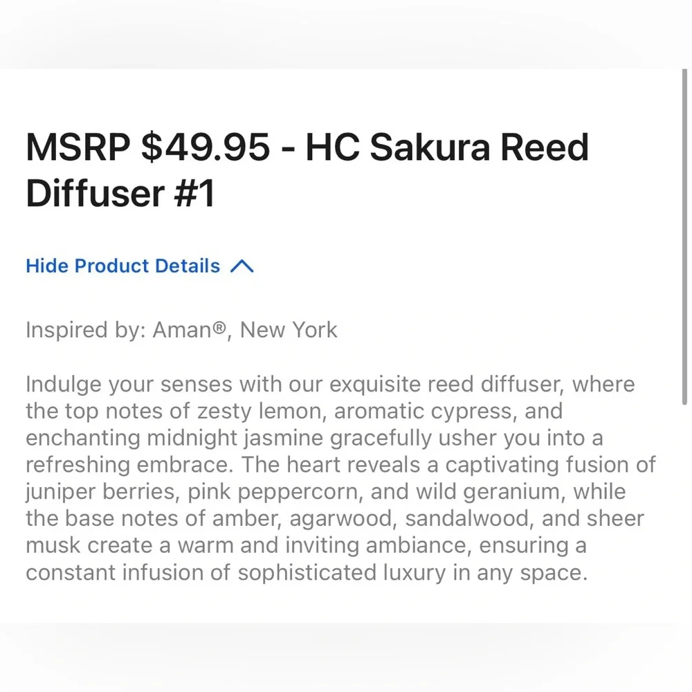 Hotel Collection Sakura  Reed Diffuser - Picture 2 of 2